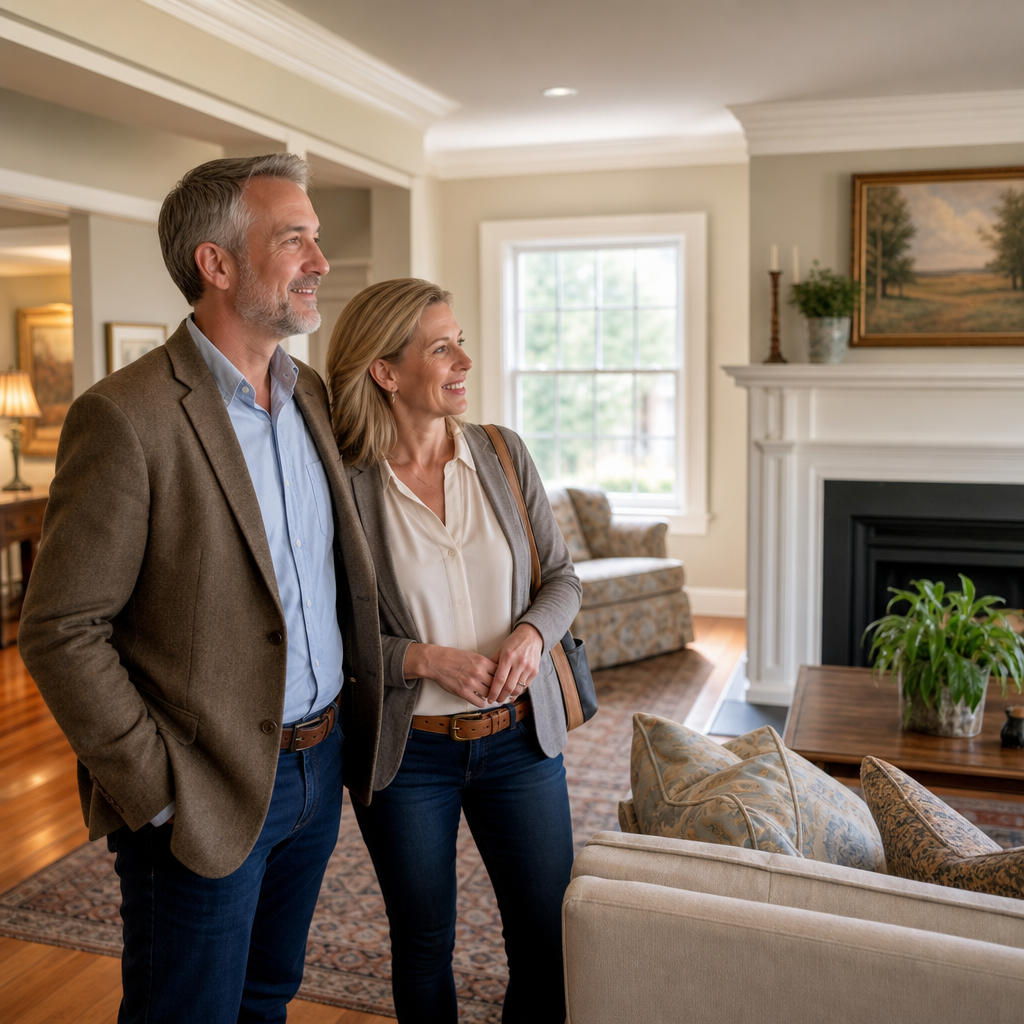 Central pennsylvania home interior with a couple viewing the space