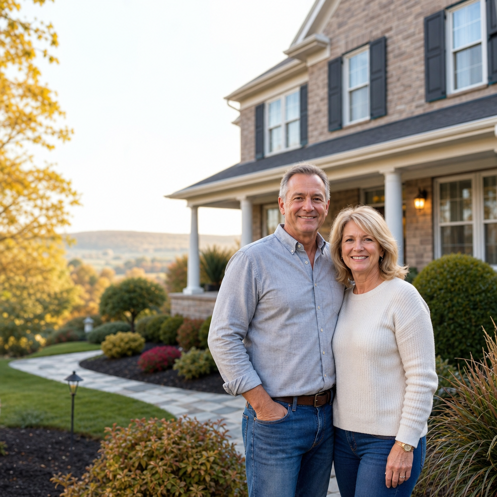 Happy couple outside their home in central pennsylvania